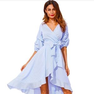 NWOT Milumia Blue/White Stripe High-Low Wrap Dress